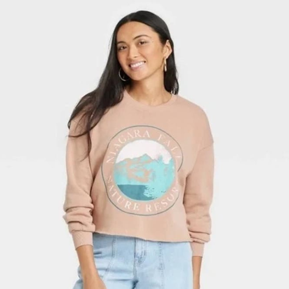 Grayson Threads Niagara Falls Cropped Sweatshirt Pullover Pink Rose Womens Small